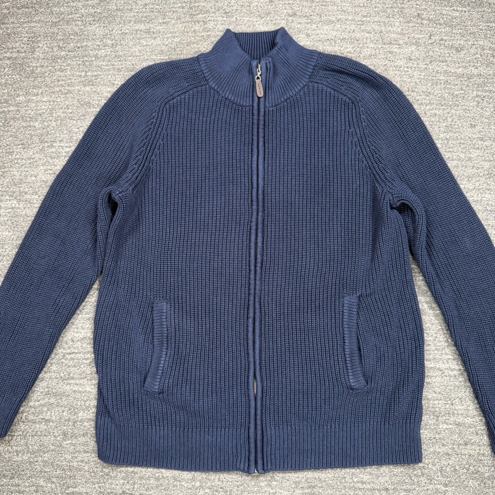 LL Bean Sweater Men Large Tall LT Navy Full Zip Cardigan Ribbed Cotton Pockets